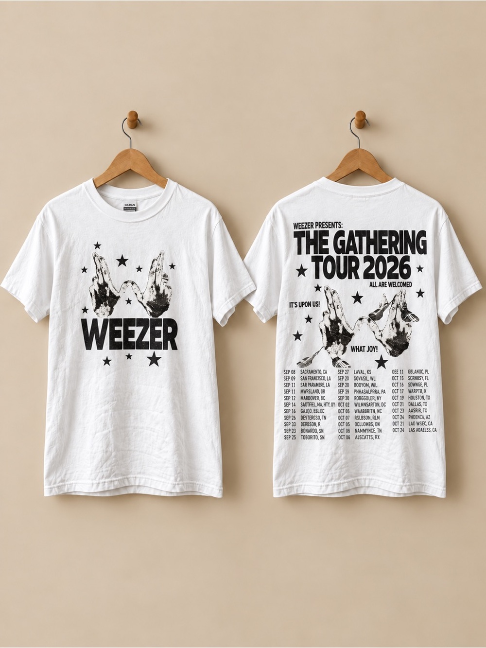 Gildan White Weezer Band Reprint Unisex T-shirt